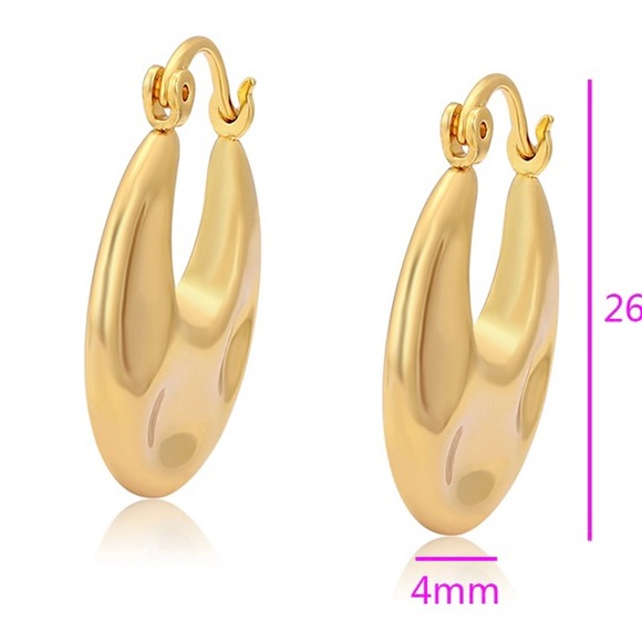 Tiny Dainty Dimpled 24k GF Hoops Earrings 1” 26mm Gift Packaged Quick Ship - Picture 2 of 5